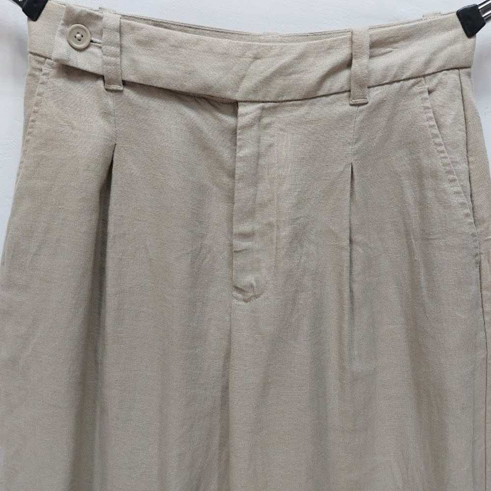 Madewell Linen Pleated Wide-Leg Pants Women's 0 Tan High Rise Cropped Coastal - Picture 3 of 9